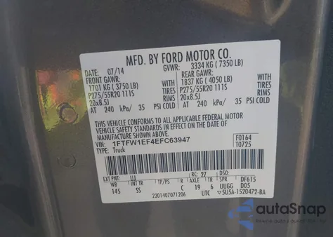 2014 Ford F-150 Stx from USA, damaged, VIN 1FTFW1EF4EFC63947